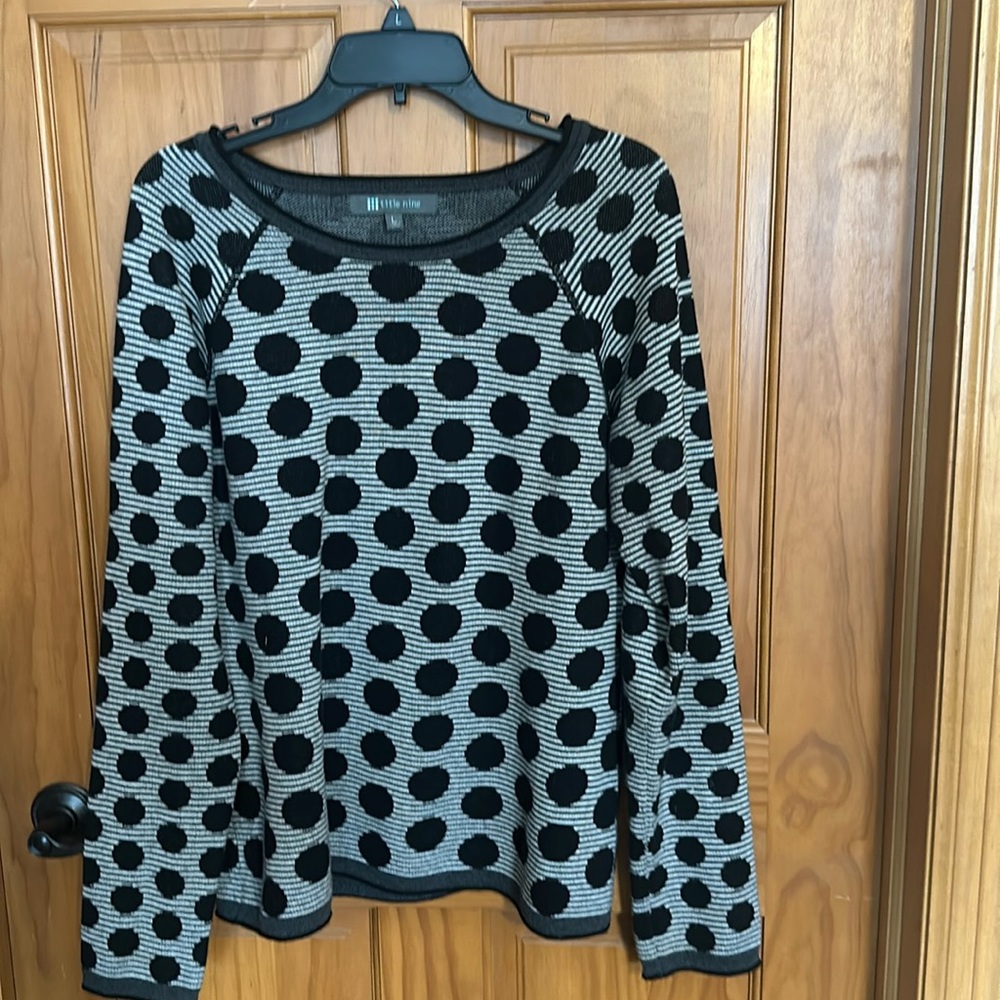 Title Nine Black and Gray Polka Dot Sweater